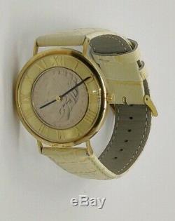 Vtg Vicence Italy 14k Gold Case Milor Repubblica Italiana Coin Watch LeatherBand