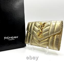 YSL Purse Gold Leather Card Wallet Yves Saint Laurent Cassandra Auth from Japan