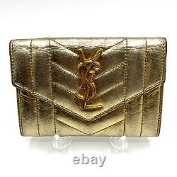 YSL Purse Gold Leather Card Wallet Yves Saint Laurent Cassandra Auth from Japan