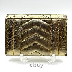 YSL Purse Gold Leather Card Wallet Yves Saint Laurent Cassandra Auth from Japan