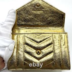 YSL Purse Gold Leather Card Wallet Yves Saint Laurent Cassandra Auth from Japan