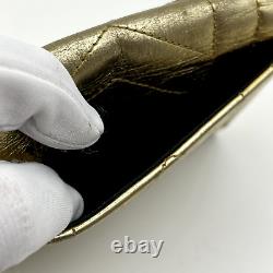 YSL Purse Gold Leather Card Wallet Yves Saint Laurent Cassandra Auth from Japan