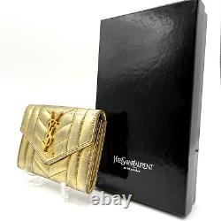 YSL Purse Gold Leather Card Wallet Yves Saint Laurent Cassandra Auth from Japan