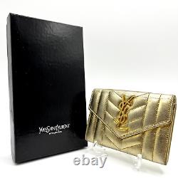 YSL Purse Gold Leather Card Wallet Yves Saint Laurent Cassandra Auth from Japan