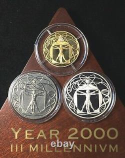 Year 2000 III MILLENIUM, Italian Mint 3-Coin Set. PF Gold, PF Silver & Titanium