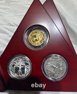 Year 2000 III Millenium Italian Mint 3 Coin Set Proof Gold, Silver & Titanium